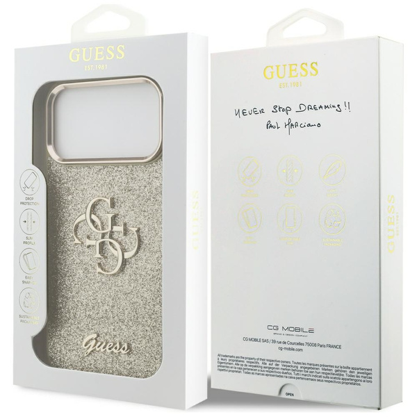 Etui Guess Fixed Glitter Big 4G Metal    Frame do iPhone 17 Pro Max złoty