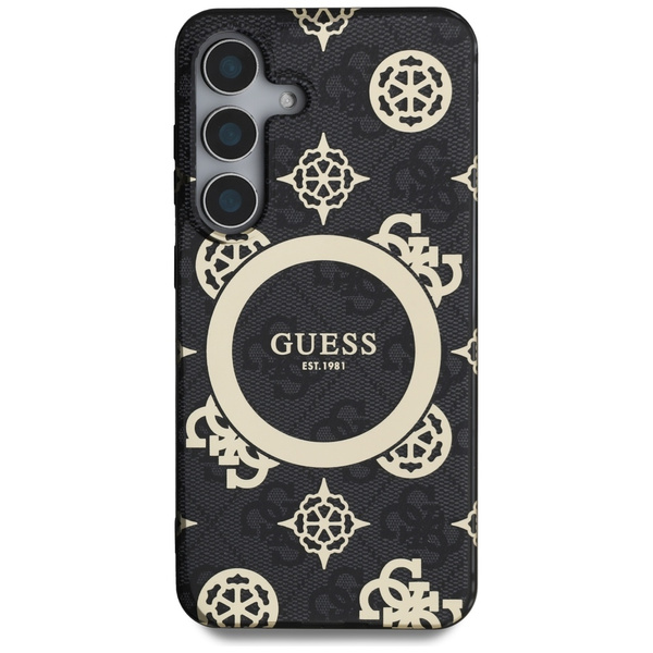 Etui Guess 4G Background Gold             Electroplated Peony Pattern MagSafe do Samsung Galaxy S25 czarny