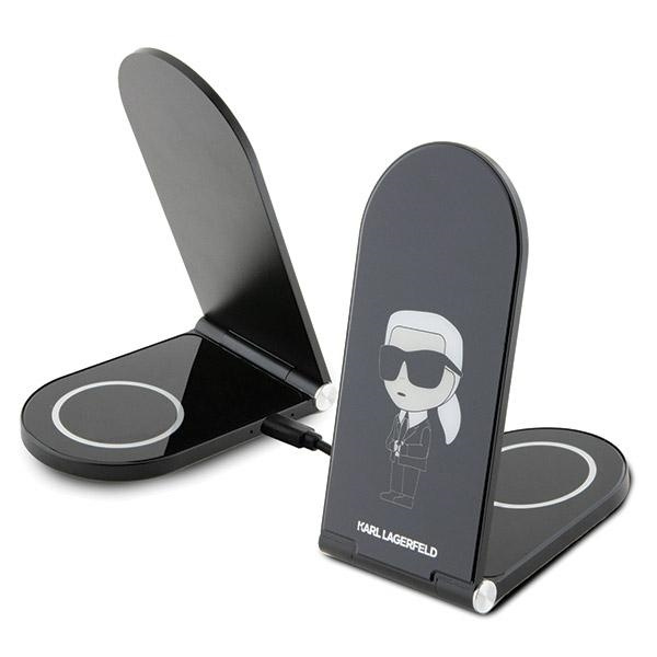 Ładowarka Karl Lagerfeld Ikonik MagSafe indukcyjna 15W składana 2w1 - czarna
