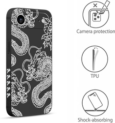 Etui Pnakqil iPhone 17 Pro, czarne silikonowe, orientalny smok tattoo pudełko