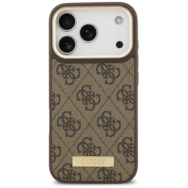 Etui Guess 4G Logo Plate MagSafe do      iPhone 17 Pro brązowy