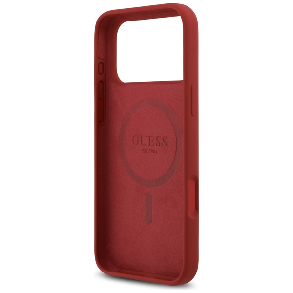 Etui Guess Silicone Script Metal Logo    MagSafe do iPhone 17 Pro Max magenta