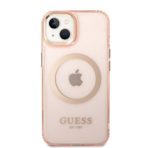 Guess GUHMP14MHTCMP iPhone 14 Plus / 15 Plus 6.7" różowy/pink hard case Gold Outline Translucent MagSafe