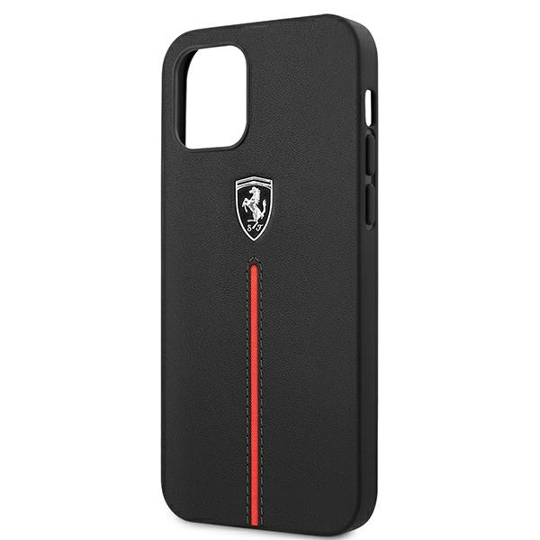 Ferrari FEOMSHCP12MBK iPhone 12/12 Pro czarny/black hardcase Off Track Leather Nylon Stripe