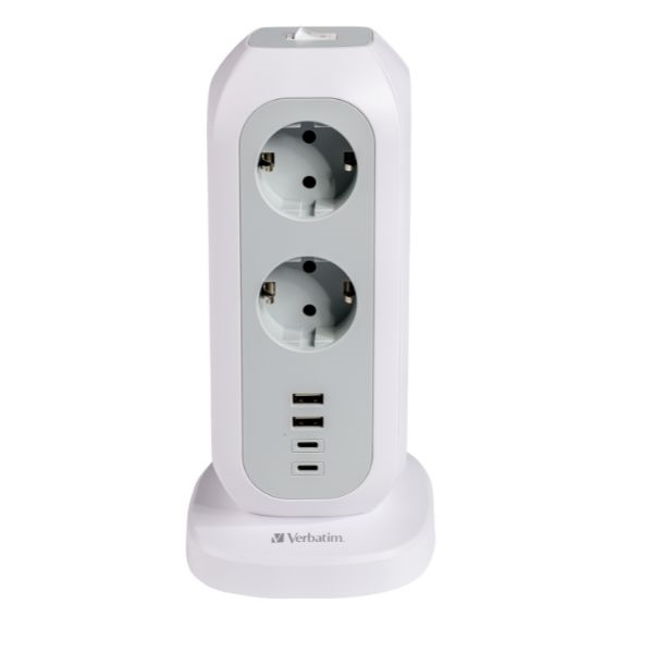 Verbatim Przedłużacz pionowy 15w111xAC UE/2xUSB-C/2xUSB-A 2m EUPT-01 biały/white 49547