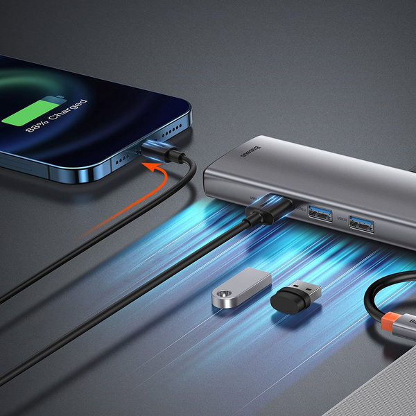 Baseus Metal Gleam 9in1 multifunctional USB Type C HUB - 3x USB 3.2 Gen 1 5Gbps / USB Type C PD 100W / VGA Full HD 60Hz / HDMI 4K 30Hz / TF and SD card reader / RJ45 1Gbps gray (CAHUB-CU0G)