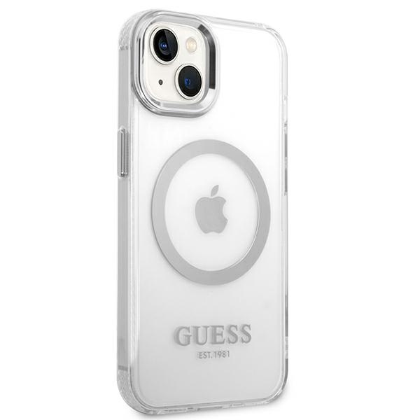 Guess GUHMP14MHTRMS iPhone 14 Plus / 15 Plus 6.7" srebrny/silver hard case Metal Outline Magsafe