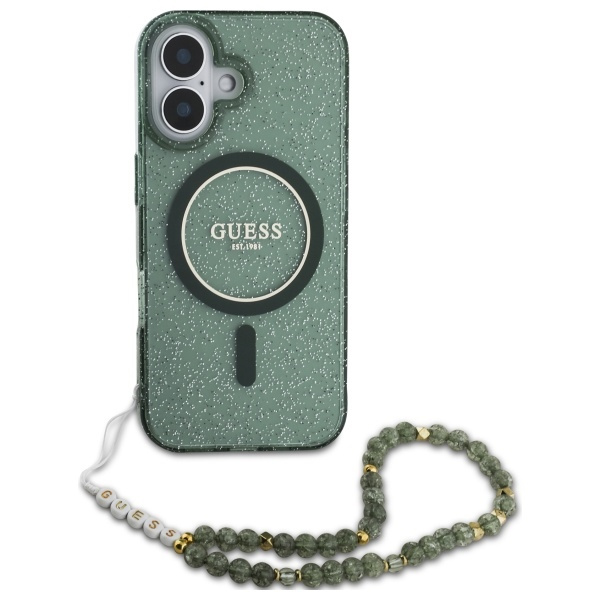 Guess GUHMP16MHGCRELSA iPhone 16 Plus6.7" zielony/green hardcase IML Glitter With Pearl Strap MagSafe