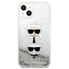 Etui Karl Lagerfeld Liquid Glitter Karl&Choupette Head na iPhone 13 mini - srebrne