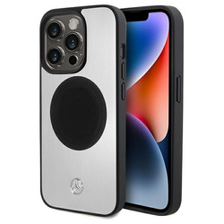 Etui Mercedes Leather&Alu MagSafe na iPhone 15 Pro Max - srebrne
