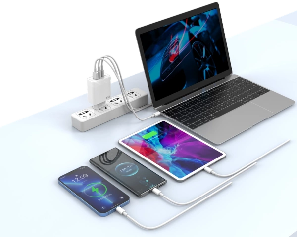 JELLICO wall charger C79 GaN PD 65W 2xUSB-C + 1xUSB QC3.0 + cable USB-C - USB-C White