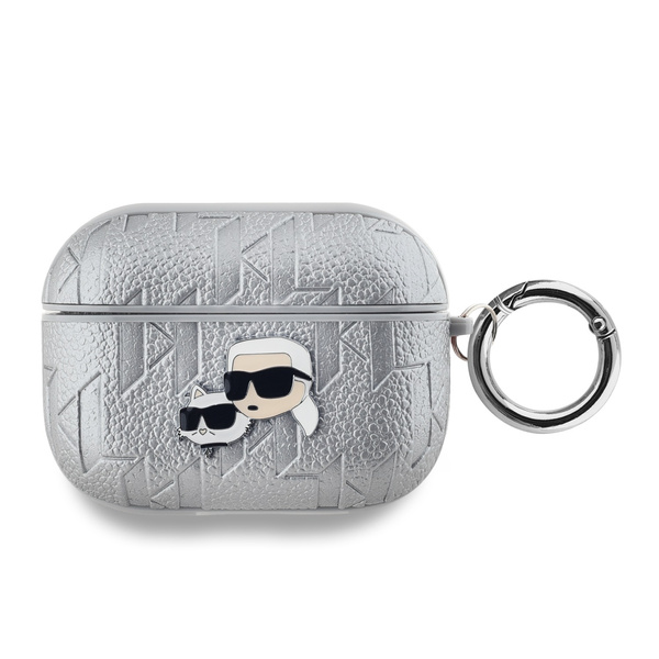 Karl Lagerfeld PU Embossed Karl and Choupette Heads Case for AirPods Pro Silver