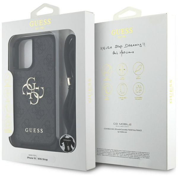 Etui Guess 4G Big Logo Cord Stap         Crossbody do iPhone 16 czarny
