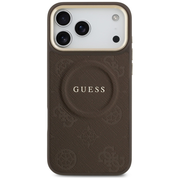 Etui Guess Peony Hot Stamp MagSafe do    iPhone 17 Pro Max brązowy