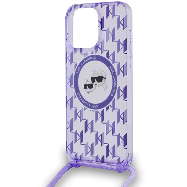 KARL LAGERFELD KLHMP15LHCKCKLCU IPHONE 15 PRO 6.1" PURPLE/PURPLE HARDCASE IML CROSSBODY MONOGRAM KARL & CHOUPETTE HEAD MAGSAFE