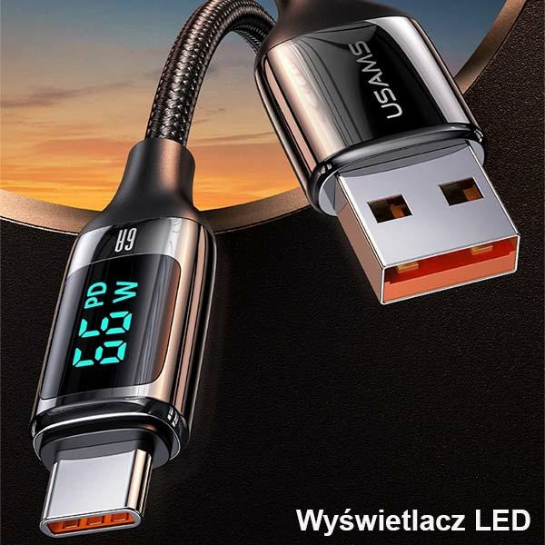 USAMS Kabel pleciony U78 USB-C 1.2mLED 6A Fast Charging czarny/black SJ544USB01 (US-SJ544)