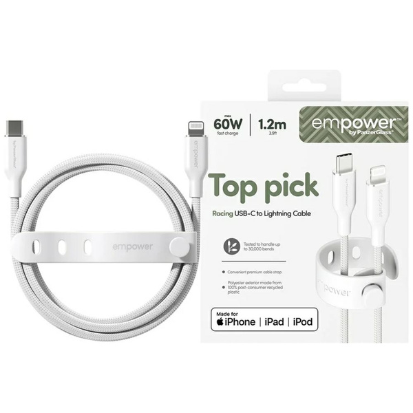 Kabel empower by PanzerGlass Racing 60W USB-C do Lightning 1.2m srebrno-biały