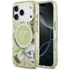 Etui Guess IML Glitter Flowers Triangle MagSafe do iPhone 17 Pro zielony