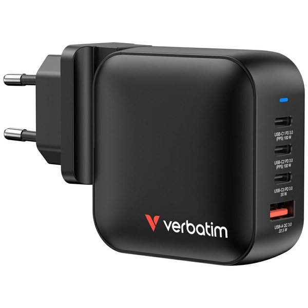 Ładowarka sieciowa Verbatim Mini GaN     100W 3xUSB-C PD/1x USB-A QC czarny 32231
