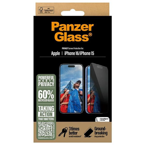 PanzerGlass Privacy Screen Protector iPhone 16 / 15 6.1" Ultra-Wide Fit P2861