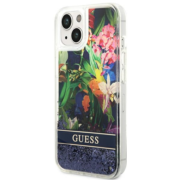 Guess GUHCP14MLFLSB iPhone 14 Plus / 15 Plus 6.7" niebieski/blue hardcase Flower Liquid Glitter