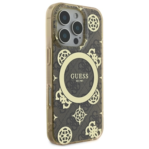Guess GUHMP16LH4PYEEW iPhone 16 Pro6.3" brązowy/brown hardcase IML Peony On 4G Background MagSafe