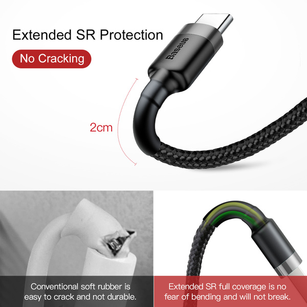 Kabel Baseus Cafule USB-A / USB-C QC 3.0 3A 0.5 m - czarno-szary