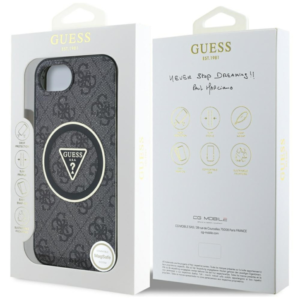 Etui Guess IML Metal Glitter 4G Circle   Triangle MagSafe do iPhone 16e czarny