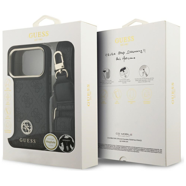 Etui Guess 4G Strass Logo & Big Strap    Metal Buttons MagSafe do iPhone 17 Pro czarny