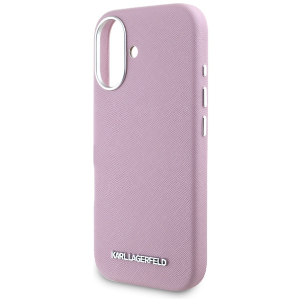 Etui Karl Lagerfeld Saffiano Full         Wrapped Elongated Metal Logo MagSafe do iPhone 16 różowy