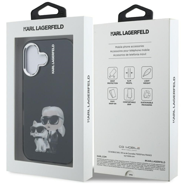 Etui Karl Lagerfeld IML Aquarelle Karl   & Choupette & Logo do iPhone 16 czarny