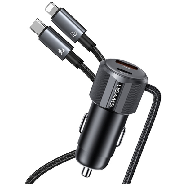 Ładowarka samochodowa USAMS YT Series    CC287 66W 1xUSB-A 1xUSB-C + kabel 2w1 USB-C/Lightning tarnish