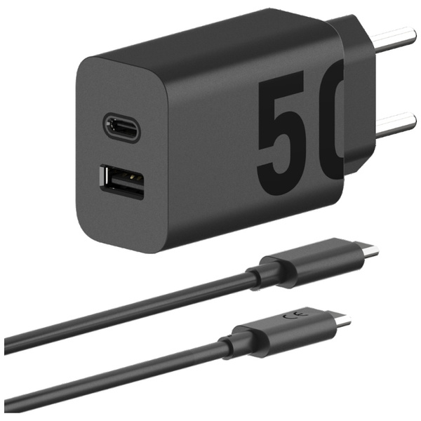Ładowarka sieciowa Motorola TurboPower   50W Dual USB-C/USB-A z kablem USB-C 1m czarny