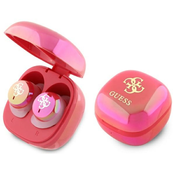 Guess słuchawki Bluetooth GUTWSJ144ESF   TWS + stacja dokująca fuksja/fuschia Iridescent 4G Printed Logo
