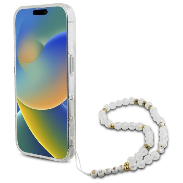 Guess GUHMP16MHGCRELST iPhone 16 Plus6.7" przeźroczysty/transparent hardcase IML Glitter With Pearl Strap MagSafe