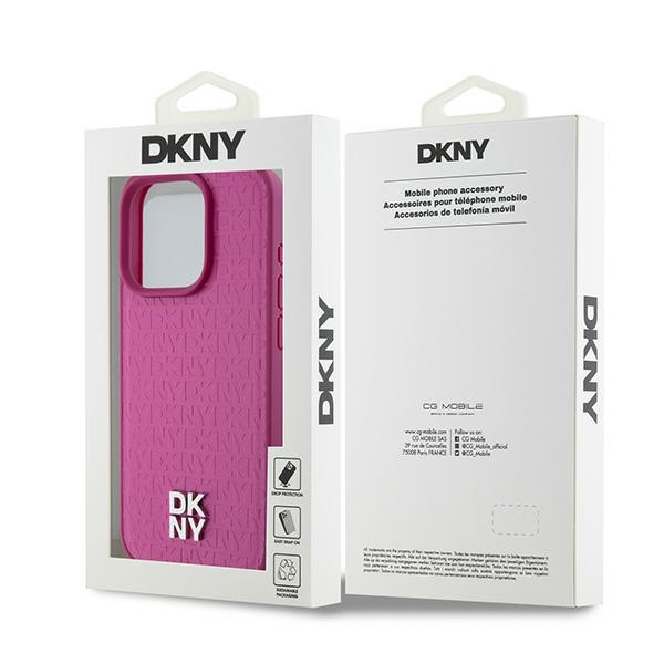 DKNY DKHMP15LPSHRPSP iPhone 15 Pro6.1" różowy/pink hardcase Leather Monogram Pattern Metal Logo MagSafe