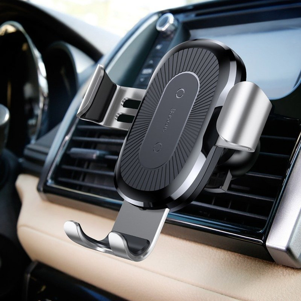 BASEUS QI WIRELESS CHARGER GRAVITY CAR MOUNT (SILVER)