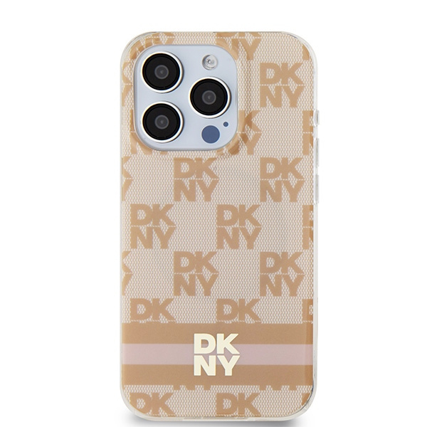 DKNY DKHMP15LHCPTSP iPhone 15 Pro6.1" różowy/pink hardcase IML Checkered Mono Pattern & Printed Stripes MagSafe