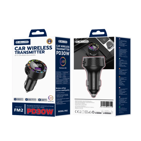 JELLICO transmiter FM FM2 PD 30W 1xUSB-C + 1xUSB QC3.0 Czarny