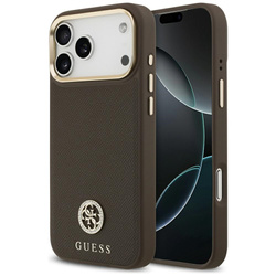 Etui Guess Grained Strass Logo MagSafe do iPhone 17 Pro Max brązowy