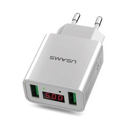 USAMS ŁADOWARKA SAMOCHODOWA 2xUSB 2,2A LED BIAŁY