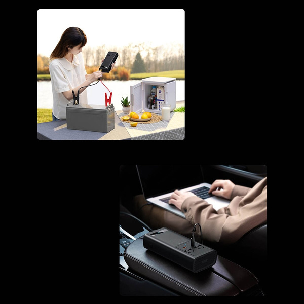 Baseus samochodowa przetwornica inwerter prądu 150W 12V / 500W 220V (wtyczka EU i CN) czarny (CGNB000101)