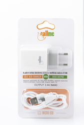 TRAVEL CHARGER CALLME LS12 2.1A 2 USB WITH MICRO USB CABLE WHITE