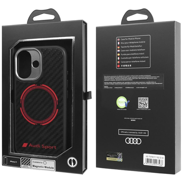 Etui Audi RSQ Carbon Fiber Sport Red     Circle MagSafe do iPhone 17 czarny