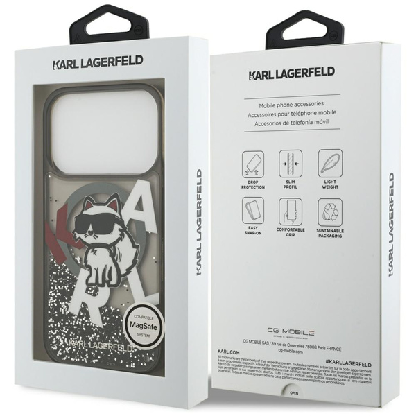 Etui Karl Lagerfeld Liquid Glitter       Choupette Logo MagSafe do iPhone 17 Pro czarny