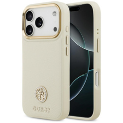 Etui Guess Grained Strass Logo MagSafe do iPhone 17 Pro beżowy