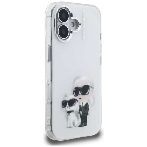 Etui Karl Lagerfeld IML Aquarelle Karl & Choupette & Logo do iPhone 16 biały