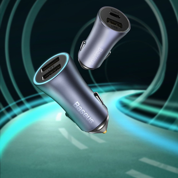Baseus Golden Contactor Pro car charger USB-C / USB-A 40W PD QC 4+ SCP FCP AFC + cable - gray