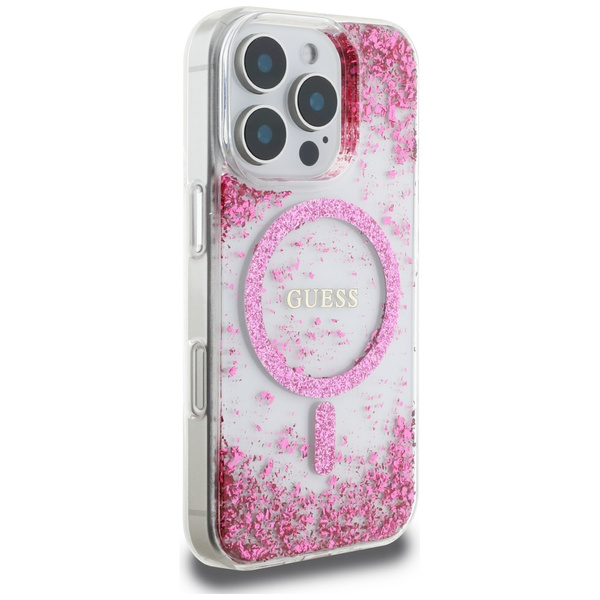 Etui Guess HC Resin Bottom Glitter do    iPhone 16 Pro Max MagSafe różowy