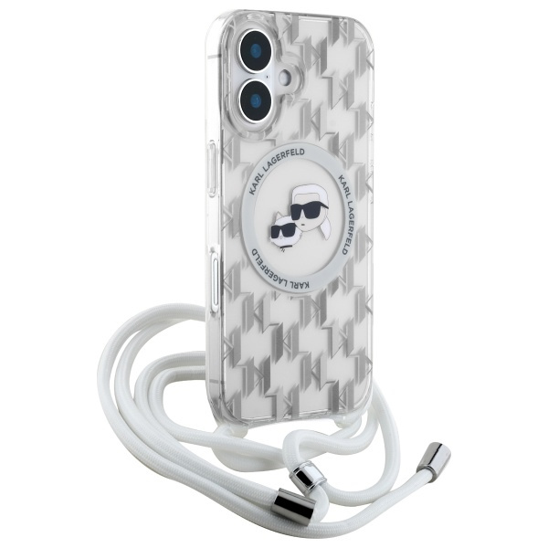 Karl Lagerfeld KLHMP16SHCKCKLCT iPhone    16 6.1" transparent hardcase IML Crossbody Monogram Karl & Choupette Head MagSafe